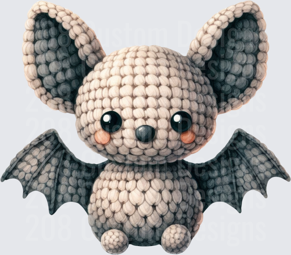 Cute Crochet Amigurumi Bat with Big Eyes and Rosy Cheeks