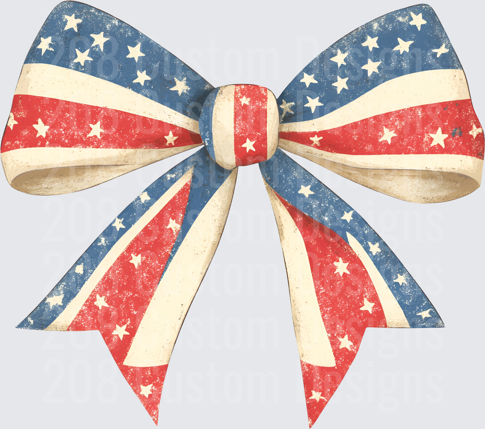 Vintage Patriotic Bow with Red White Blue Stars and Stripes