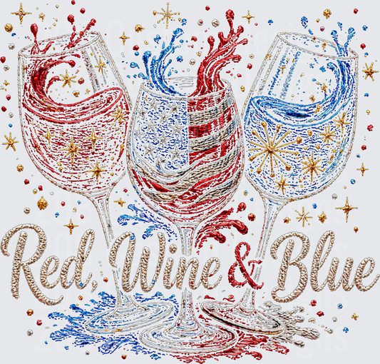Red Wine and Blue Patriotic Wine Glasses with Golden Stars
