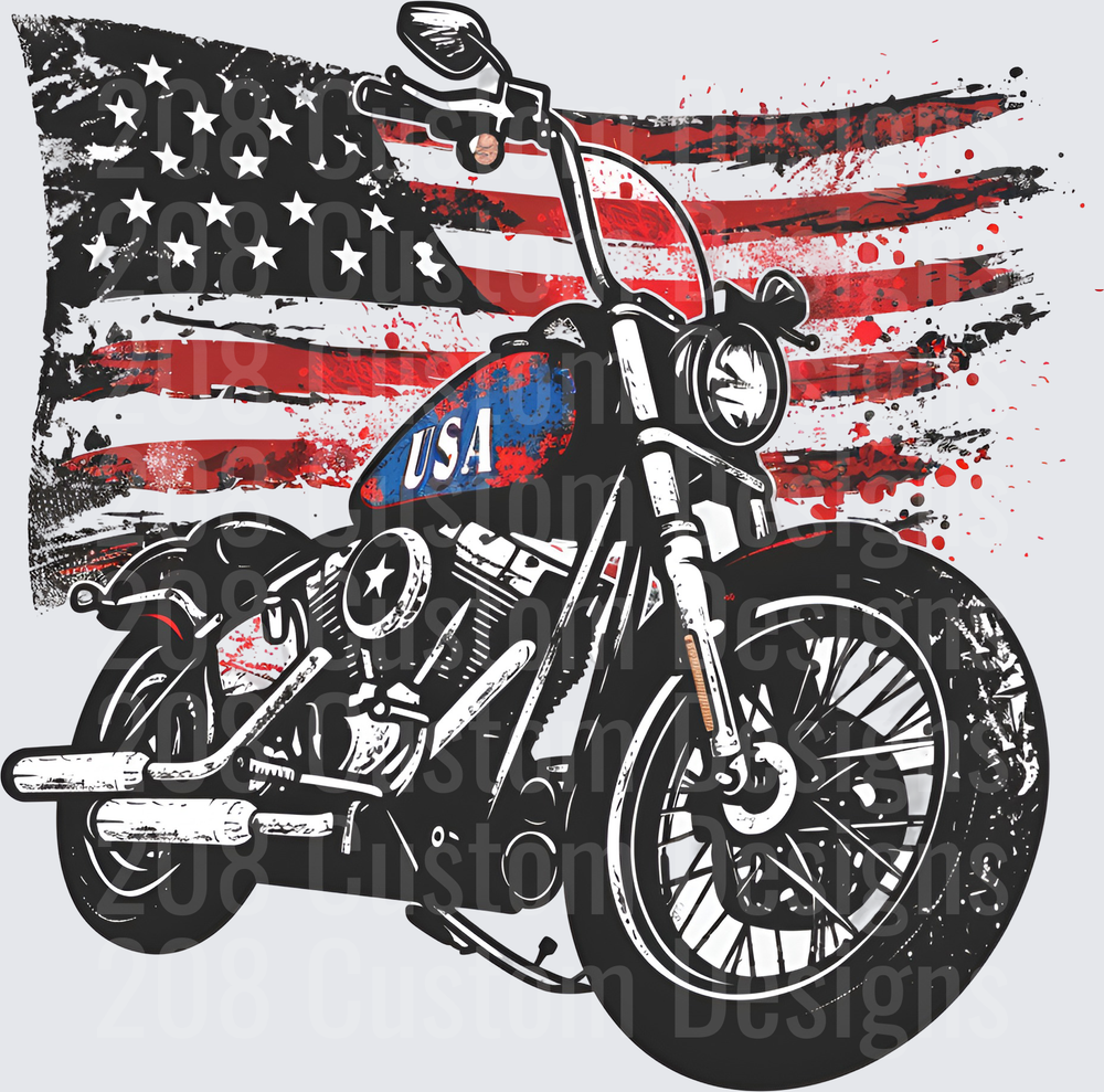 Vintage Motorcycle with Distressed American Flag Background USA