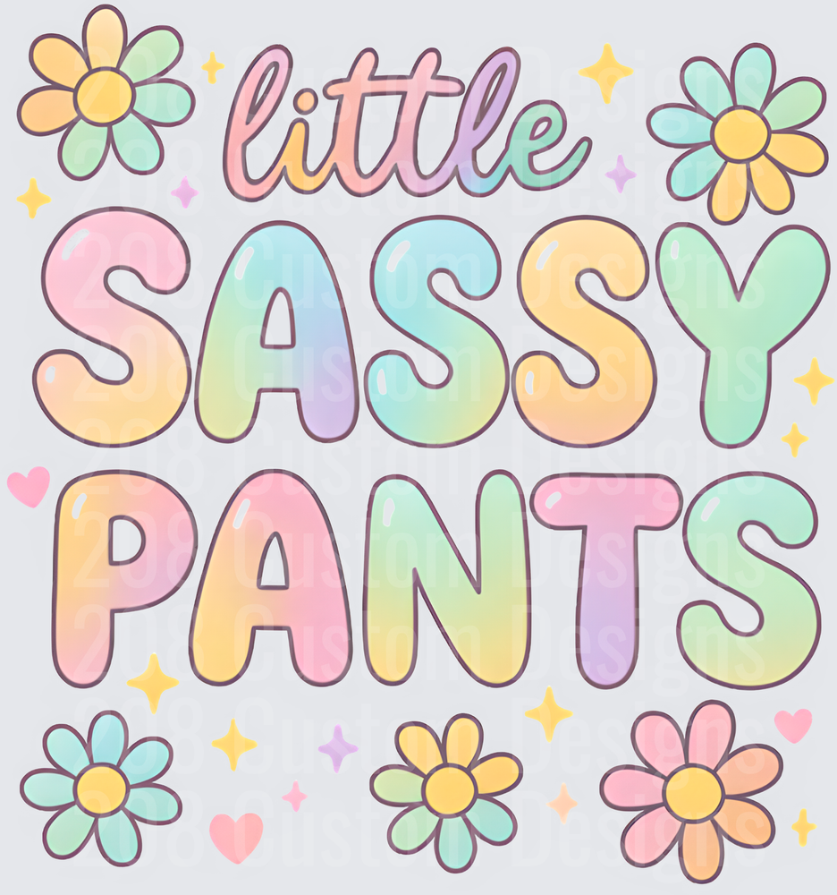 Little Sassy Pants Retro Bubble Letters with Pastel Flowers