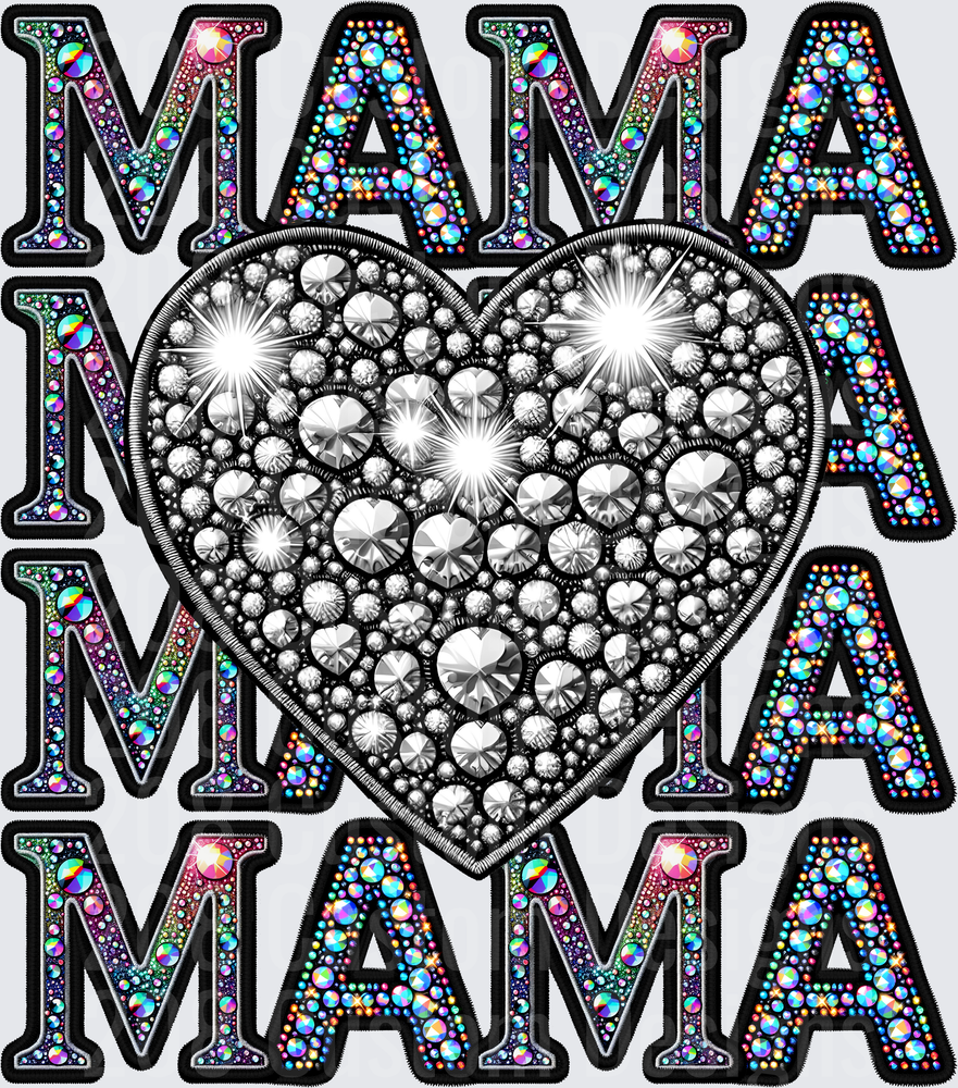 Rhinestone Heart MAMA Letters with Sparkling Gemstone Design