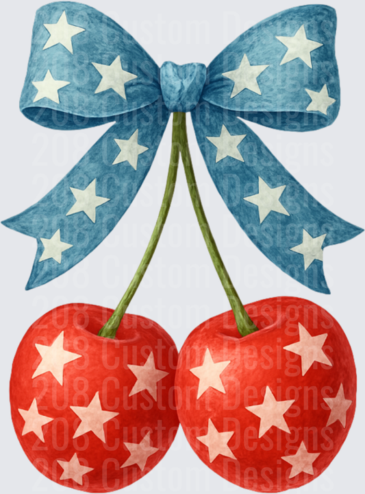 Patriotic Red White Blue Star Cherries with Bow