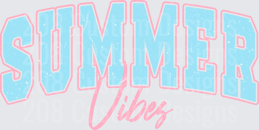 Summer Vibes Blue and Pink Retro Typography