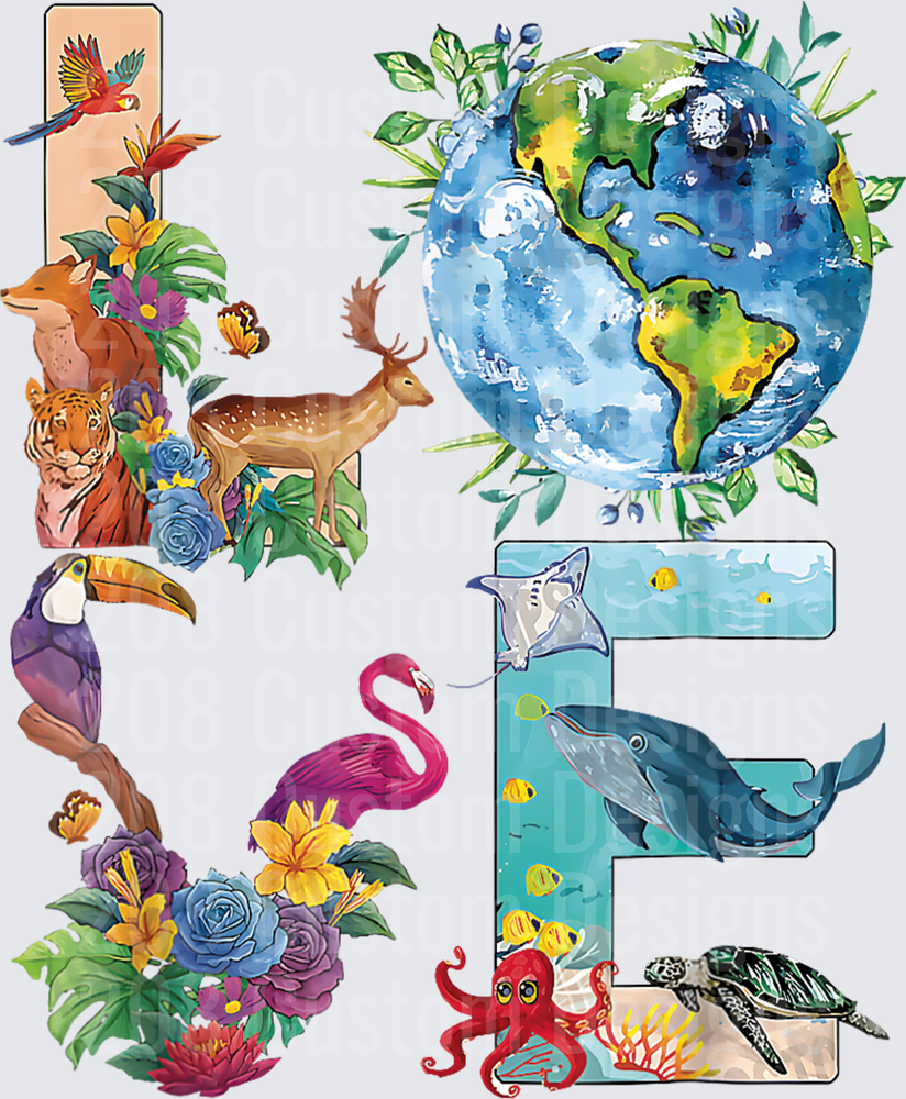 Earth Day LOVE Typography with Wildlife Animals and Planet