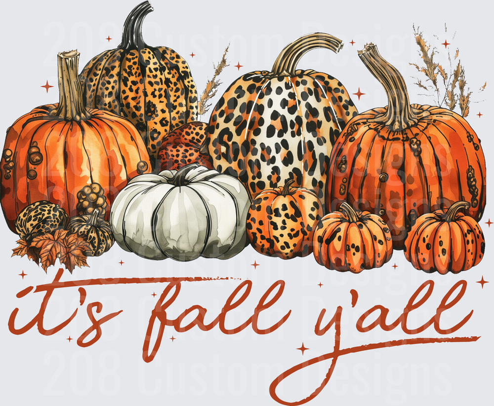 It's Fall Y'all Leopard Print Pumpkin Patch with Autumn Wheat