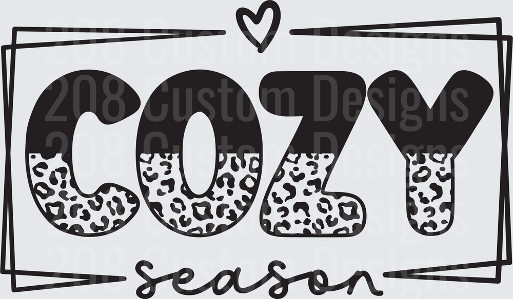 Cozy Season Leopard Print Text with Heart Frame Design
