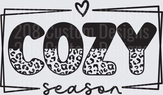 Cozy Season Leopard Print Text with Heart Frame Design