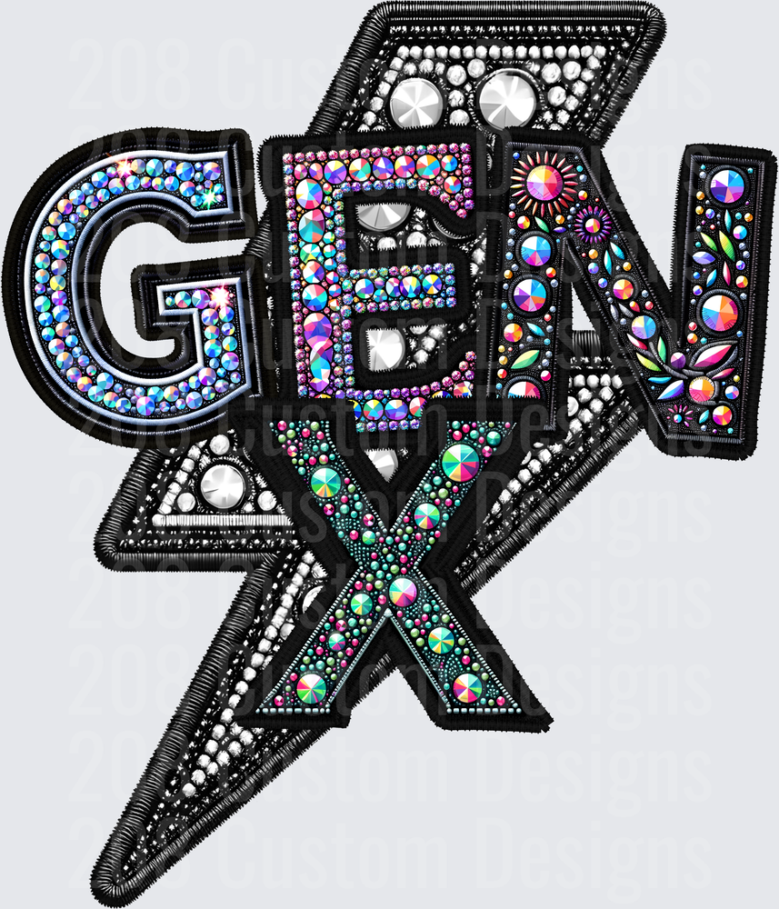 Sparkly Rhinestone GEN X Lightning Bolt Retro Design