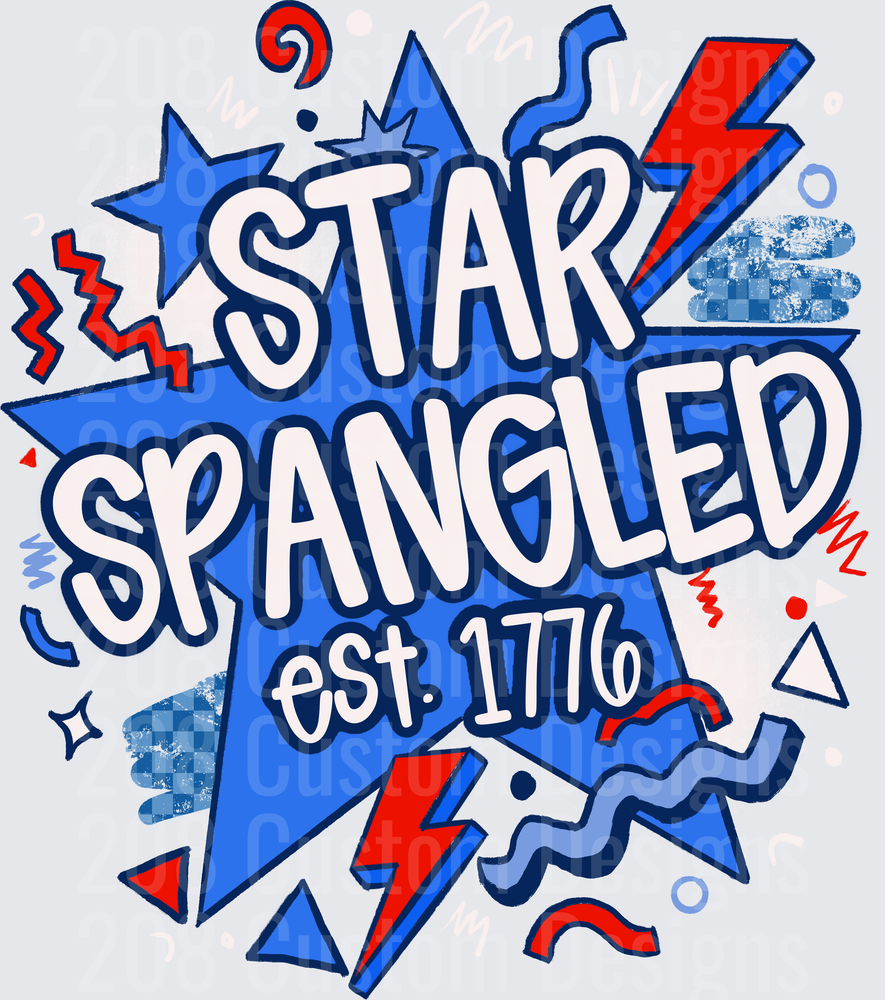 Star Spangled Est 1776 Patriotic Lightning Bolt Design
