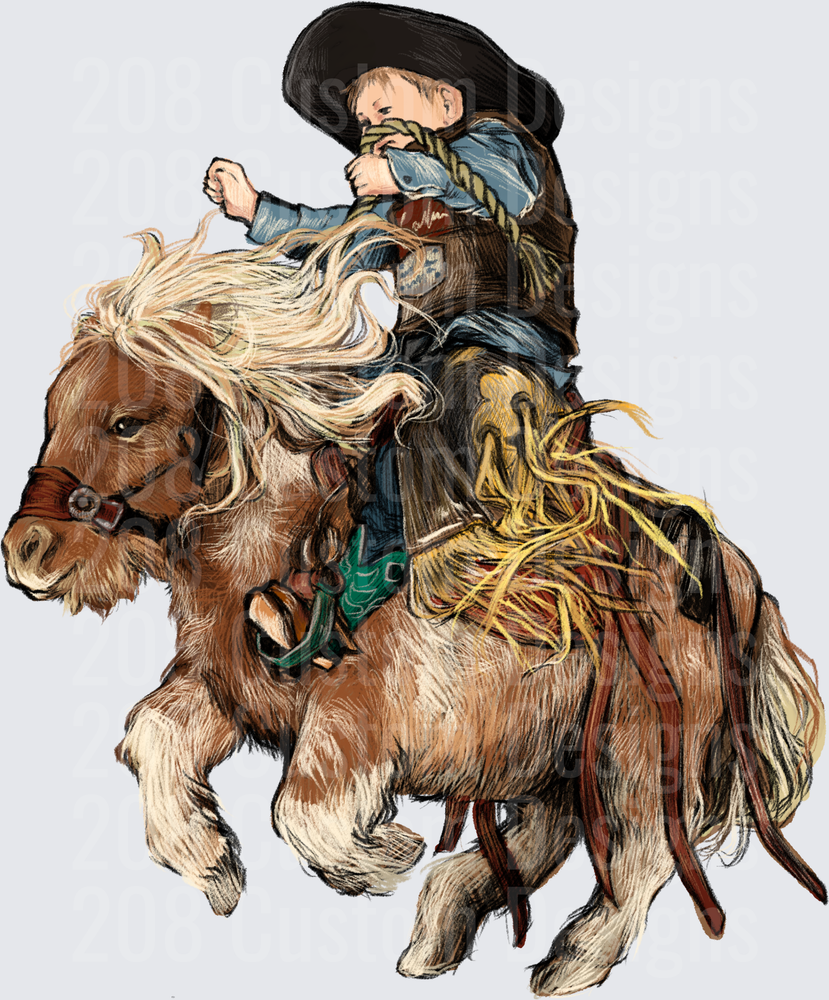 Bandit on Horseback with Black Hat and Blue Bandana