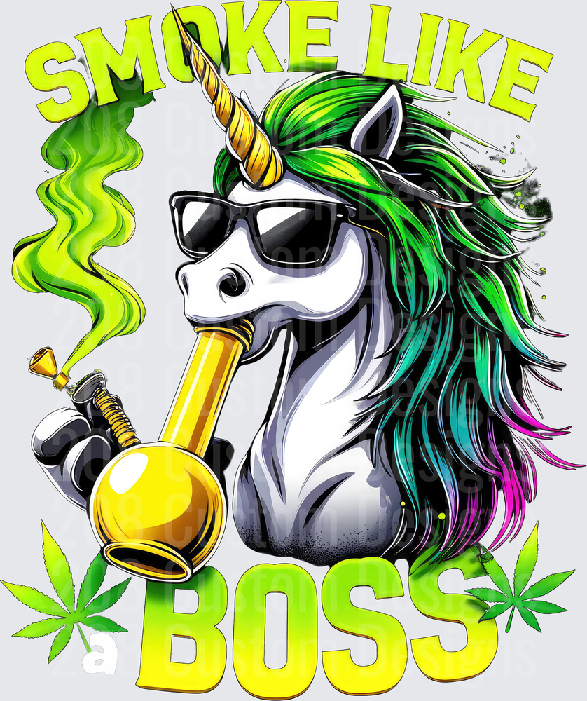 Smoke Like A Boss Cool Unicorn with Sunglasses and Bong