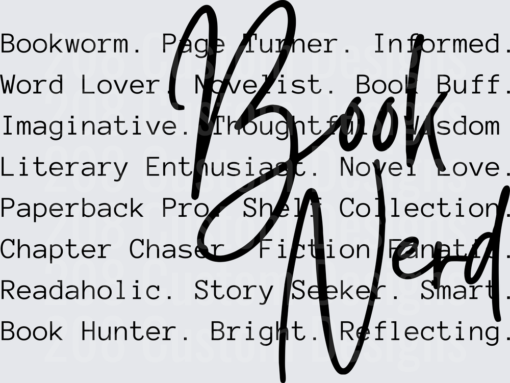 Book Nerd Typography Design with Reading Enthusiast Words