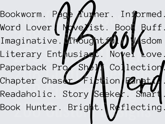 Book Nerd Typography Design with Reading Enthusiast Words