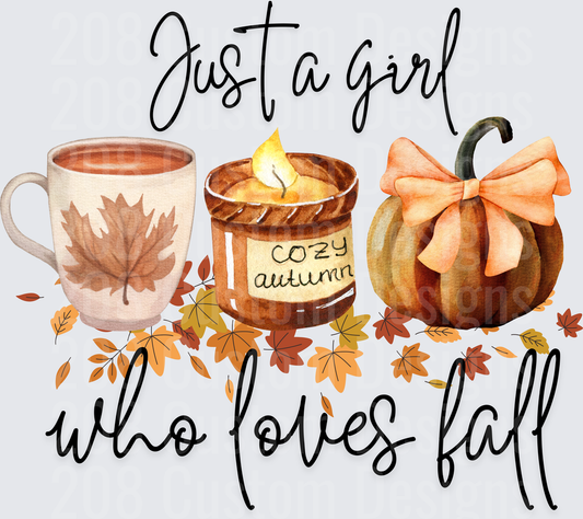 Just a Girl Who Loves Fall Coffee Mug Candle Pumpkin Design