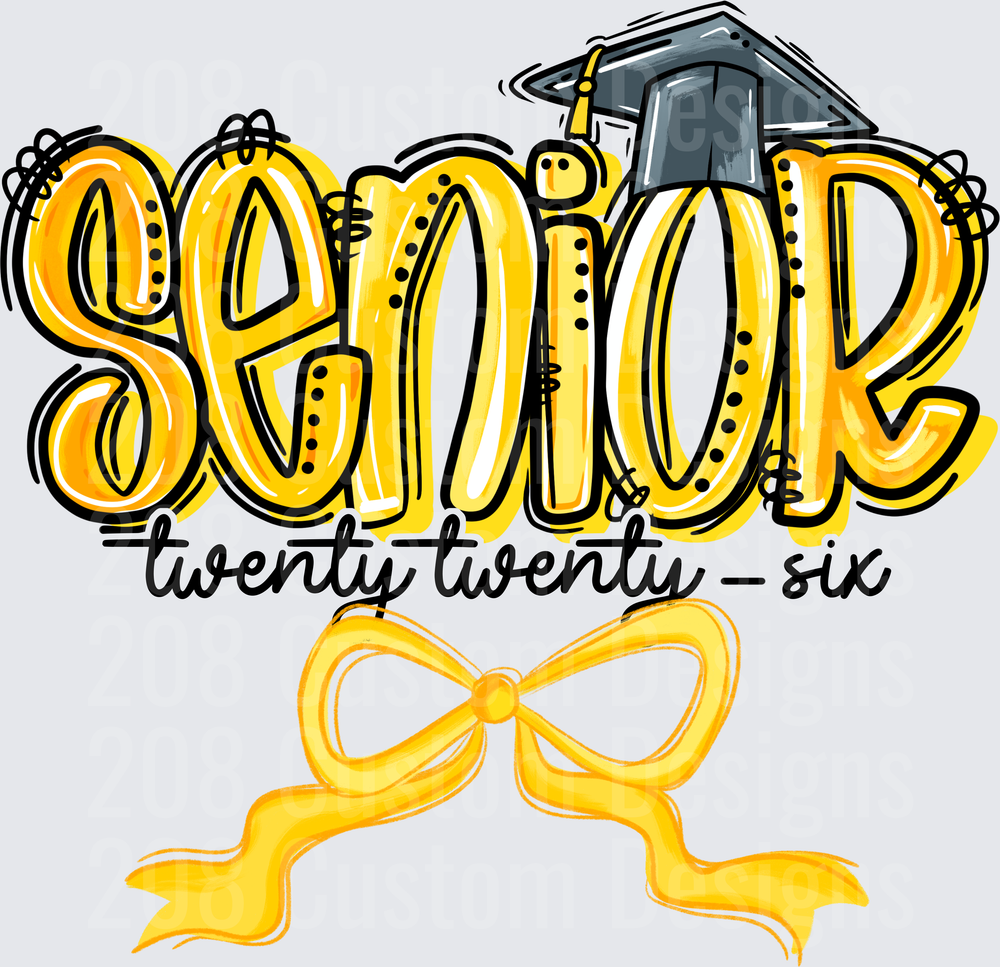 Senior Twenty Twenty-Six Gold Graduation Cap Bow Design
