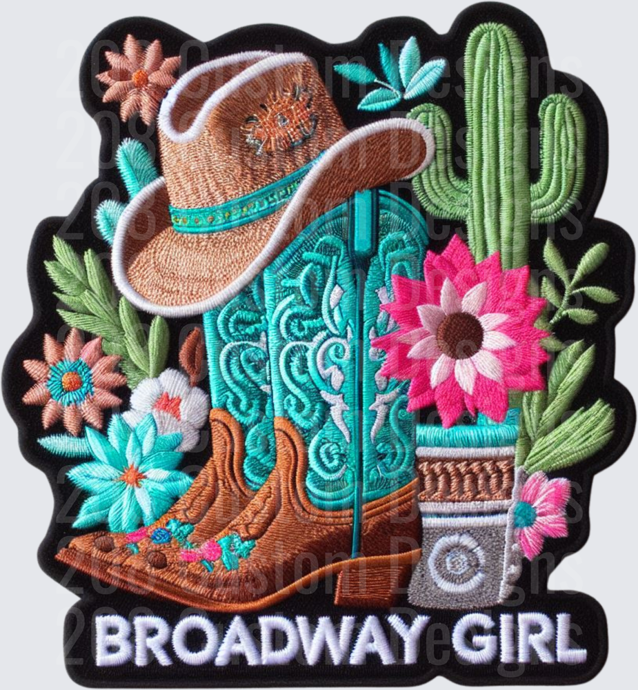 Broadway Girl Western Cowboy Hat Boots Cactus Flowers Embroidered