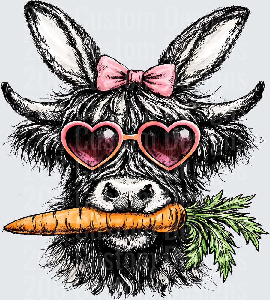 Cute Donkey with Pink Bow Heart Sunglasses Holding Carrot