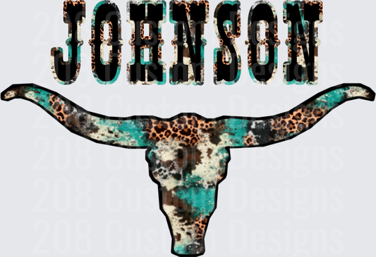 JOHNSON Longhorn Bull Head Turquoise Leopard Print Design