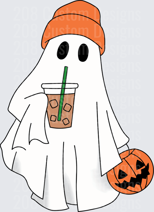Cute Halloween Ghost Beanie Iced Coffee Jack-o-Lantern