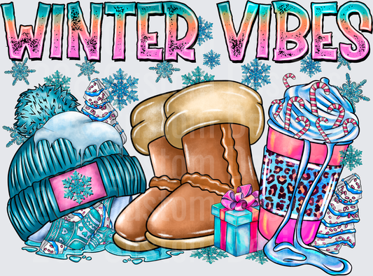 Winter Vibes UGG Boots Hot Chocolate Candy Canes Snowflakes