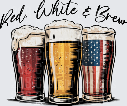 Red White and Brew Patriotic Beer Glasses American Flag