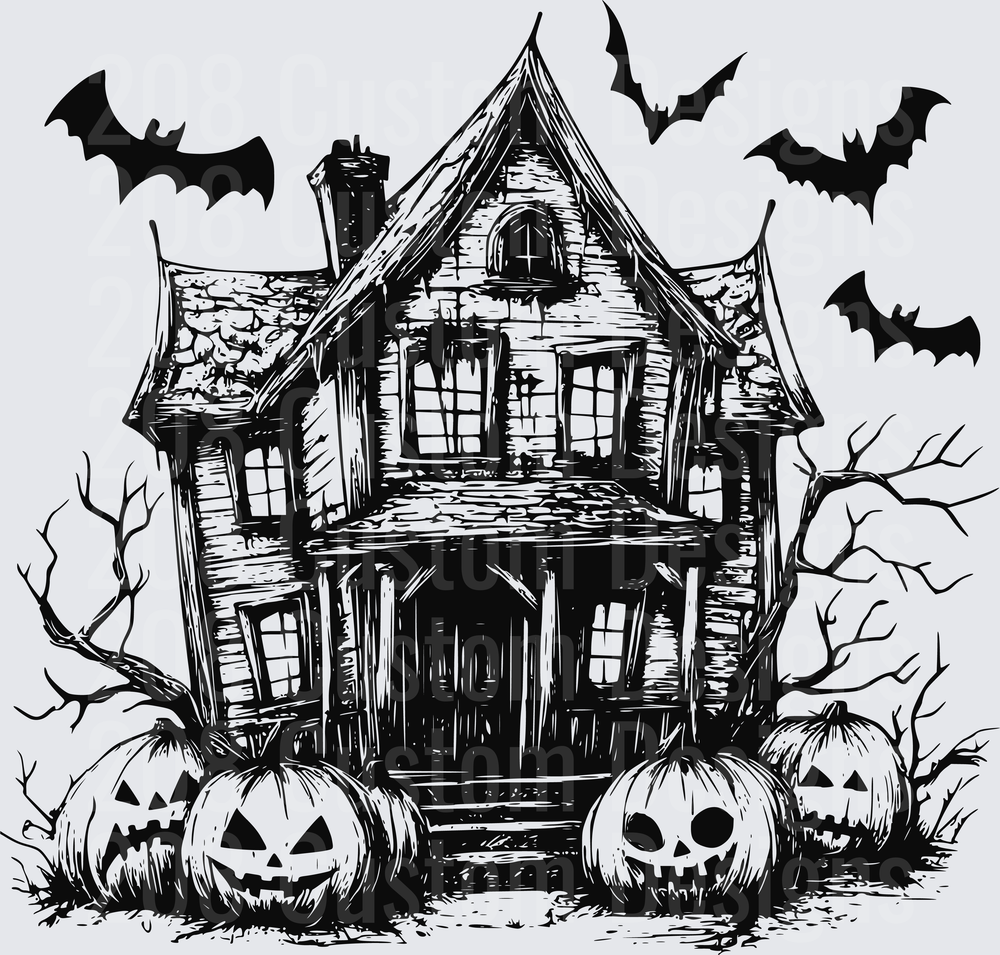 Haunted House Jack-o-Lanterns Bats