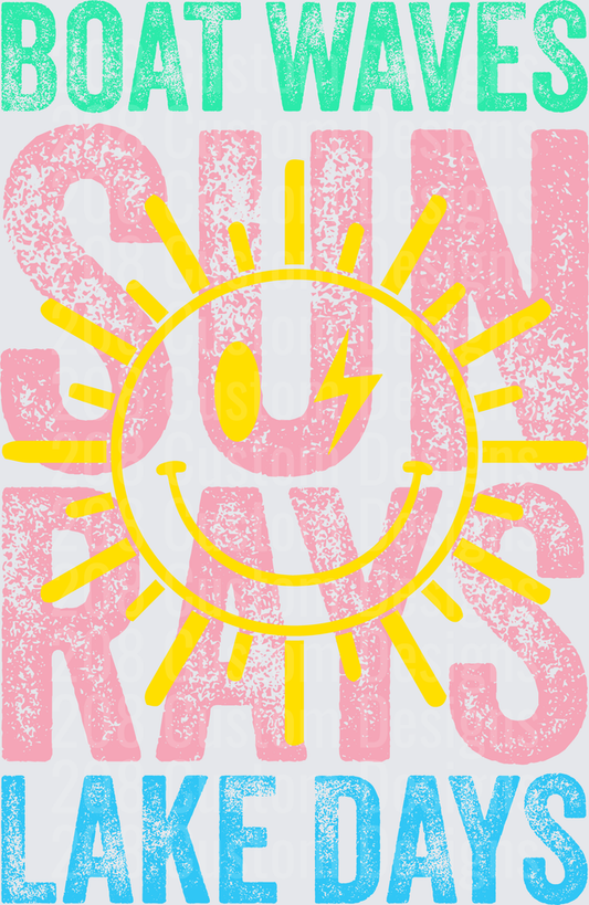 Boat Waves Sun Rays Lake Days Vintage Distressed Text Design