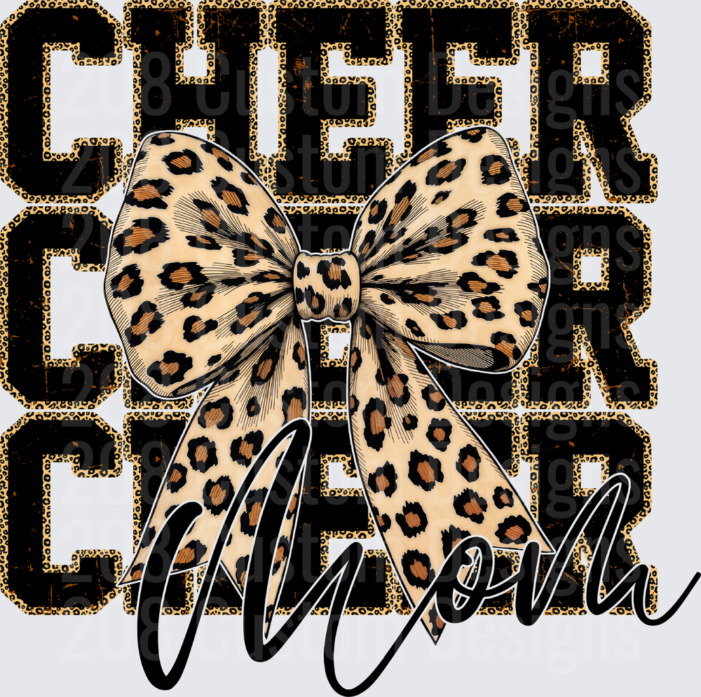 Cheer Mom Stacked Leopard Print Letters with Bow