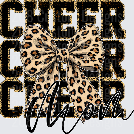 Cheer Mom Stacked Leopard Print Letters with Bow