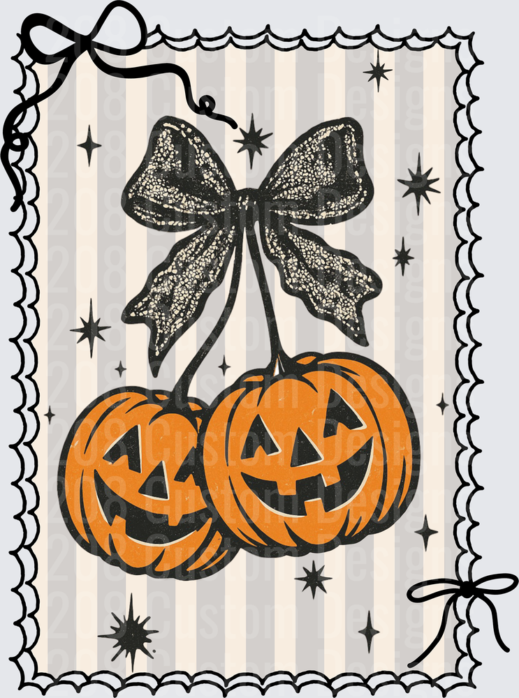 Halloween Jack-O-Lantern Cherry Bow Postage Stamp