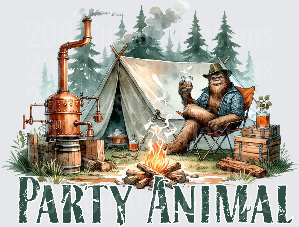 Sasquatch Bigfoot Camping with Moonshine Still Party Animal