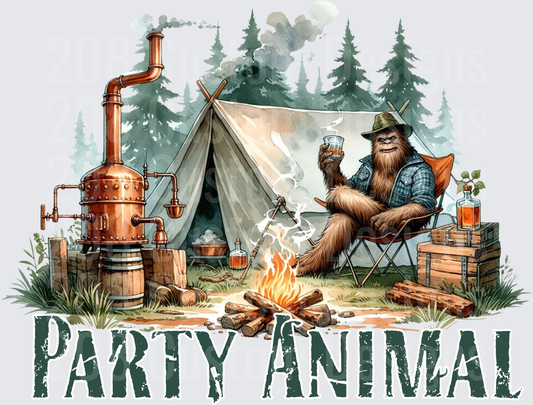 Sasquatch Bigfoot Camping with Moonshine Still Party Animal