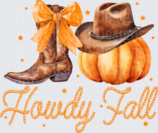 Howdy Y'all Cowboy Boots Pumpkin Hat Western Fall Design