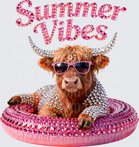 Highland Cow with Rhinestone Sunglasses Summer Vibes Pool Float