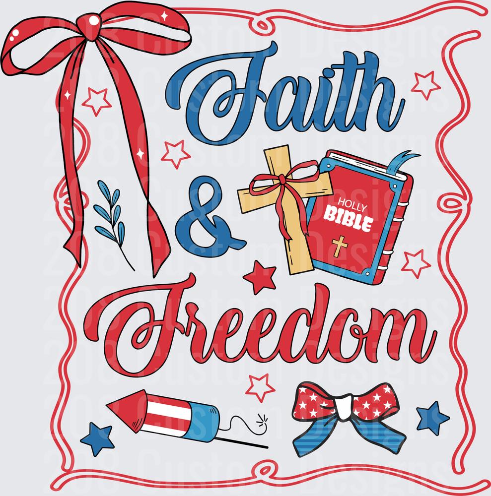 Faith and Freedom Patriotic Christian Design with Bible Cross Stars