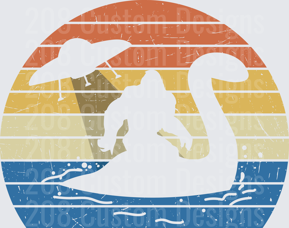 Bigfoot Nessie Silhouette Retro Sunset Striped Circle Design