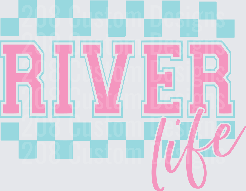 River Life Pink and Turquoise Checkered Design