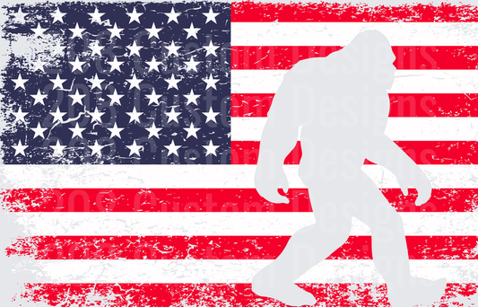 Distressed American Flag with Bigfoot Silhouette Vintage Design