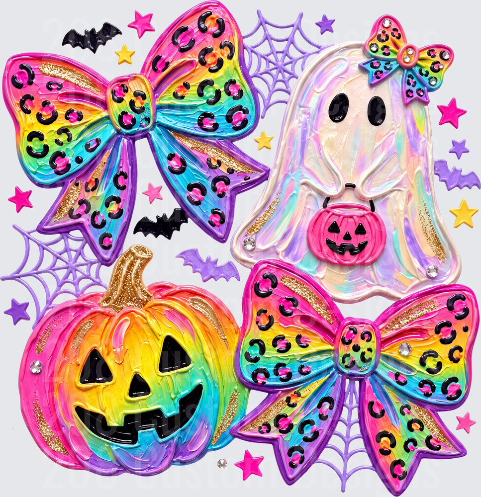 Neon Rainbow Leopard Bow Ghost Jack-O-Lantern Halloween