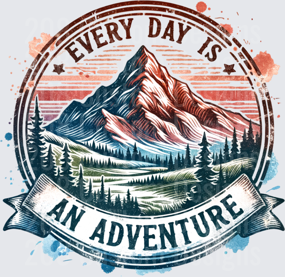 Every Day Is An Adventure Mountain Badge with Pine Trees