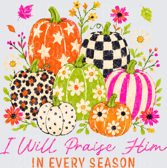 I Will Praise Him In Every Season Patterned Pumpkins Floral