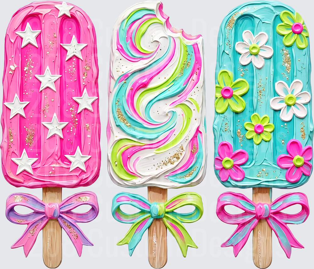 Colorful Coquette Bow Ice Cream Popsicle Trio