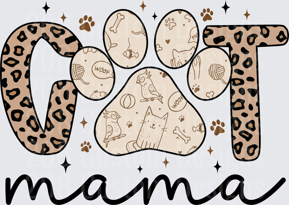 Cat Mama Leopard Print Paw Print Design with Pet Doodles