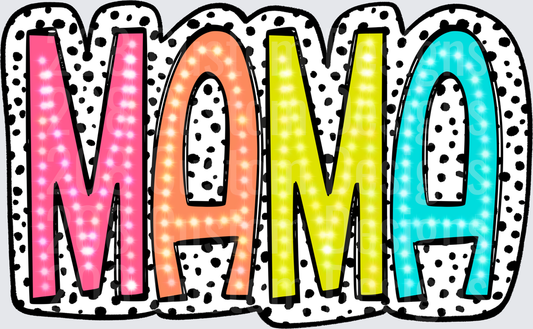 Colorful MAMA Text with Polka Dots and Sparkle Effects
