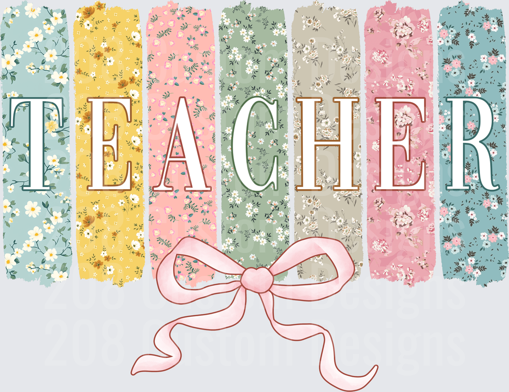 Teacher Coquette Bow Floral Patchwork Pastel Design