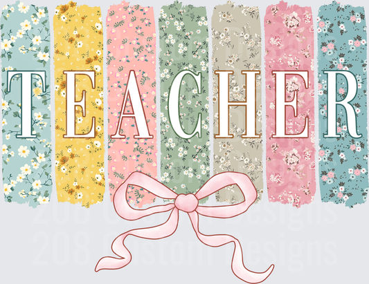 Teacher Coquette Bow Floral Patchwork Pastel Design