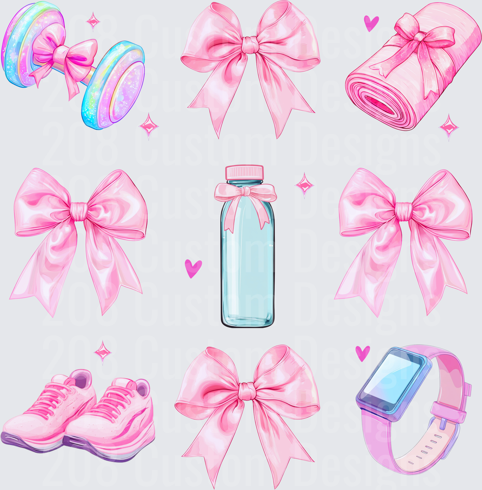 Coquette Pink Bow Fitness Girl Workout Elements