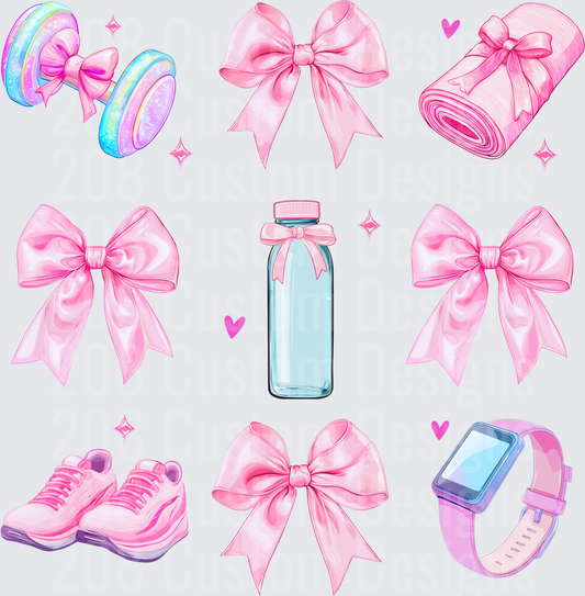 Coquette Pink Bow Fitness Girl Workout Elements