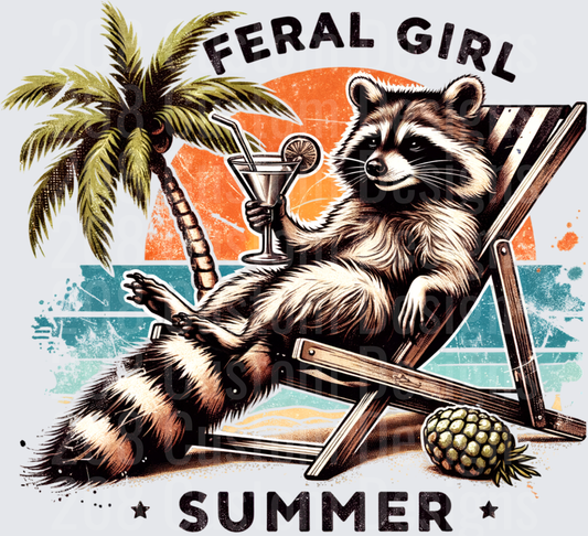 Feral Girl Summer Raccoon Beach Chair Cocktail Tropical